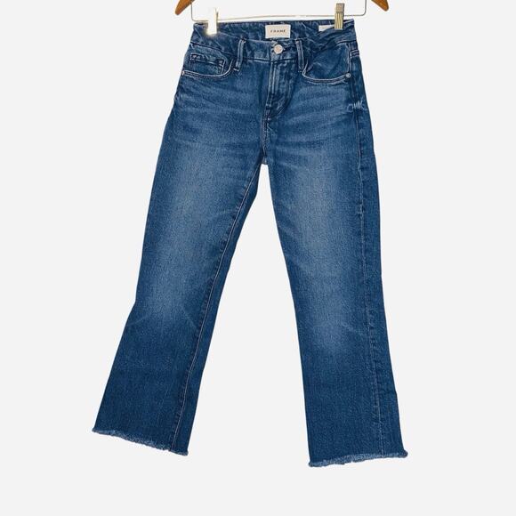 Frame Jeans Womens 23 Blue Le Crop Mini Boot Denim Stretch Mid Rise Raw Hem - Picture 3 of 8